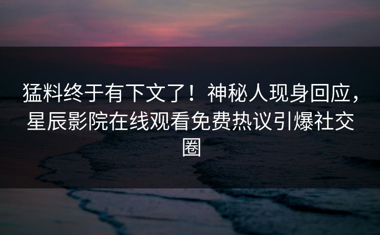 猛料终于有下文了！神秘人现身回应，星辰影院在线观看免费热议引爆社交圈