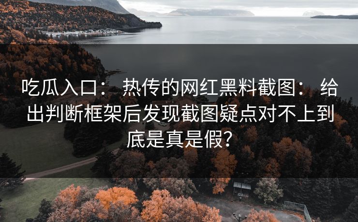 吃瓜入口： 热传的网红黑料截图： 给出判断框架后发现截图疑点对不上到底是真是假？